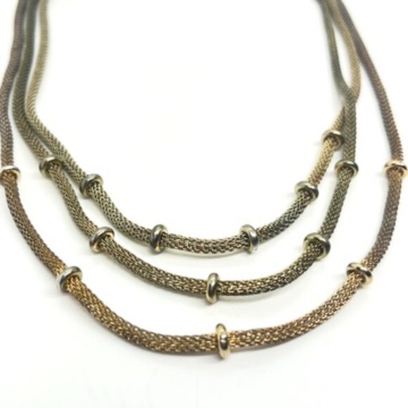 ANNE KLEIN VINTAGE MESH LAYERED NECKLACE GOLD SILVER TONE MULTI STRAND CHAIN - Picture 8 of 15